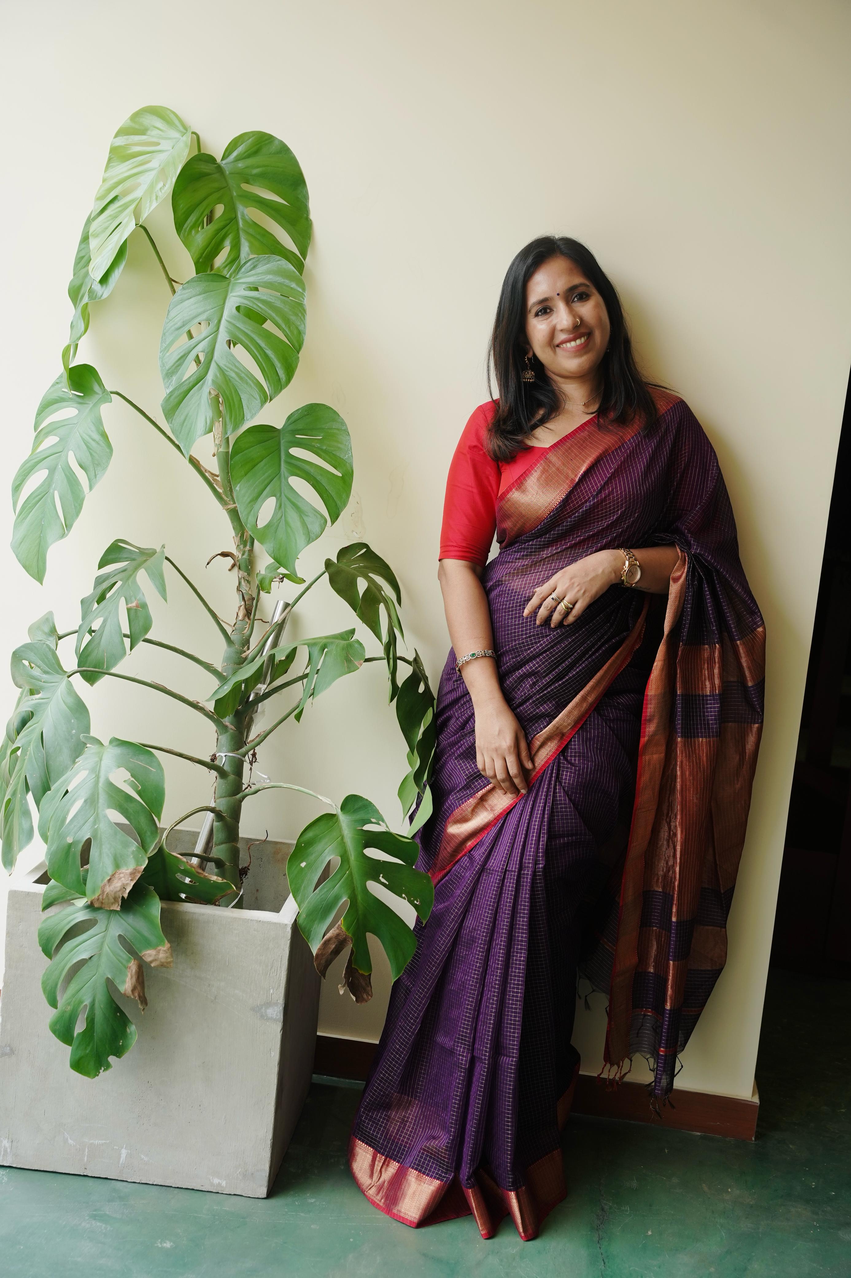 Ramya Krishanan in purple silk saree